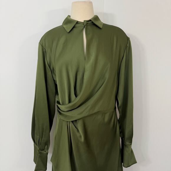 Jonathan Simkhai Talit Draped Mini Dress Dark Green Satin M - Picture 3 of 11